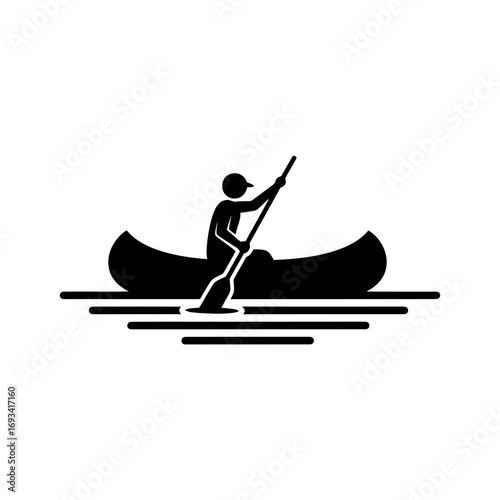 Vector art of silhouette of a person paddling a canoe on water