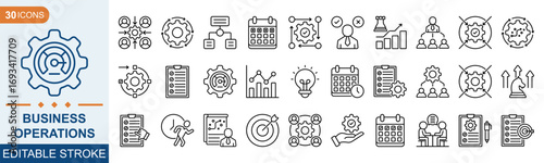 Business Operations line icon set collection. Planning, schedule collaboration, development and time management and more. Vector illustration eps 10  editable