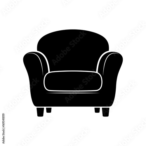Vector art of black armchair, classic furniture design, comfortable seating for living room or office, simple silhouette icon