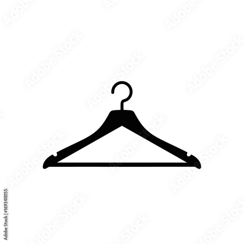 Vector art of a simple black silhouette of a wooden clothes hanger, isolated on a, representing storage and organization