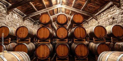 wine barrels in cellar