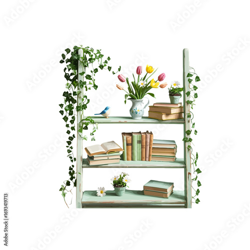 home decor ,  spring shelves with plants and other decor