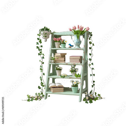 home decor ,  spring shelves with plants and other decor