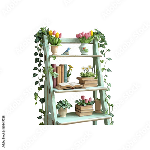 home decor ,  spring shelves with plants and other decor