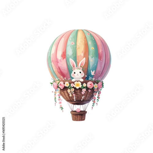 easter bunny basket , bunny with an air balloon , spring season with bunny
