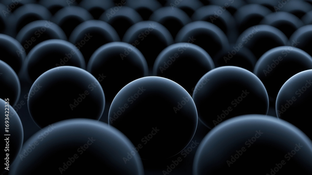 Obraz premium Uniform Arrangement of Black Spheres on Dark Background Creating an Abstract and Minimalist Visual for Your Creative Projects