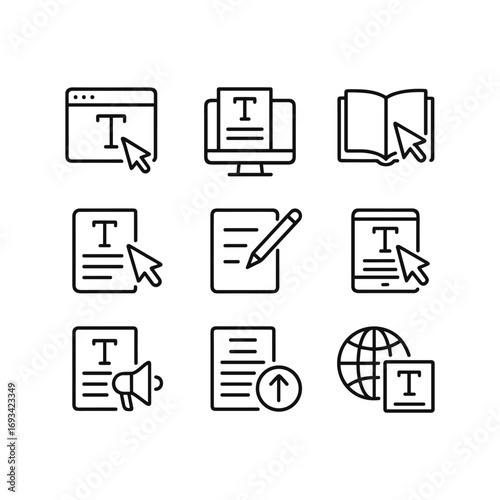 Web publishing interface icons vector set. Outline symbols. Line design