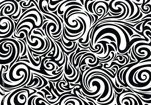 Abstract black and white swirling organic pattern with detailed curves and flowing lines creating a dynamic visual texture