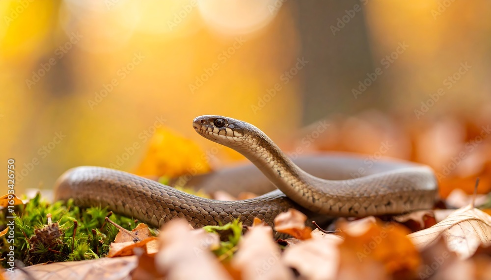 Fototapeta premium Snake in autumn leaves (2)