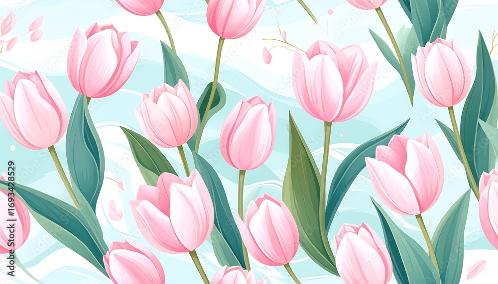 Obraz premium Pink Tulips Seamless Pattern