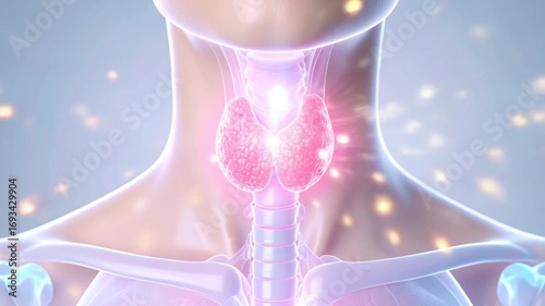 3D Animation of Thyroid Hormone Secretion in Woman. Thyroid Gland. Hyperthyroidism.