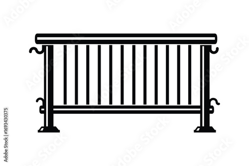 Black and White Metal Railing Illustration, Classic Style Balustrade for Balcony or Staircase, Simple Line Art