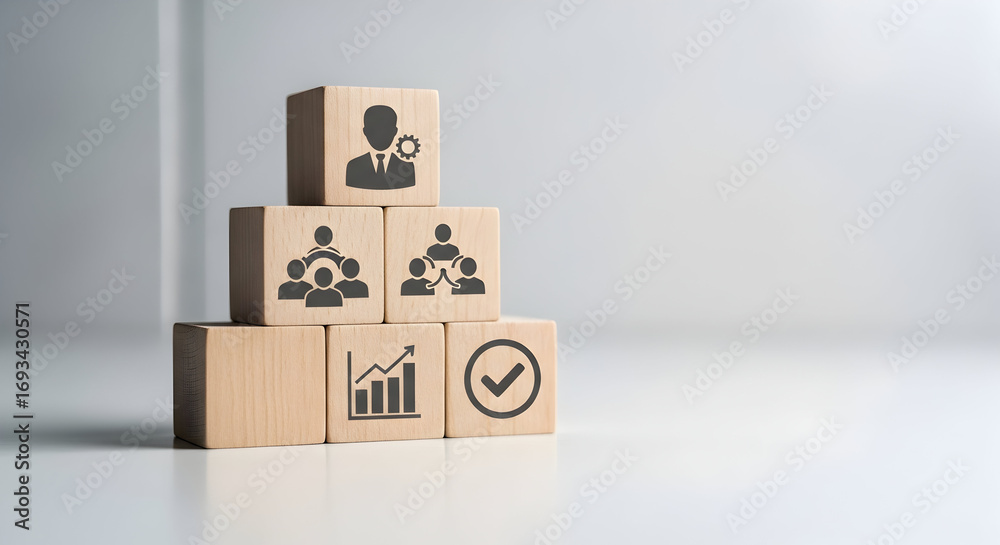 Fototapeta premium Business success concept with wooden blocks, teamwork, progress, and achievement goals