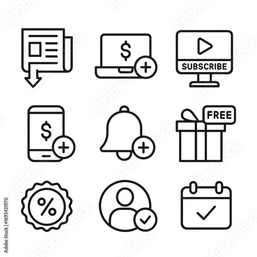 Membership and recurring payment icons vector collection. Outline symbols. Line design