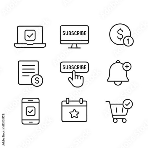 Digital membership and subscription plan icons set. Outline symbols. Line design