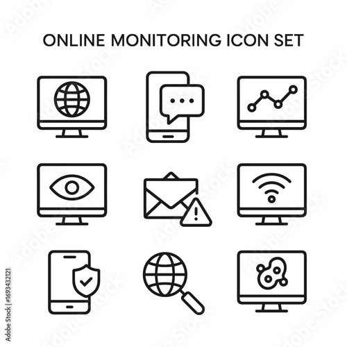 Performance monitoring and tracking icons. Outline symbols. Line design