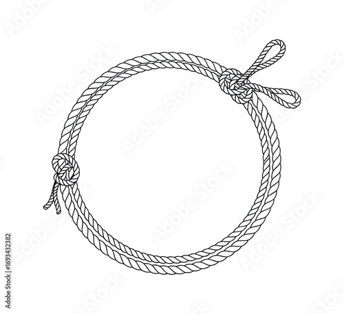 Lasso Rope Frame: Knotted Circle Border, Western Style Design on White Background