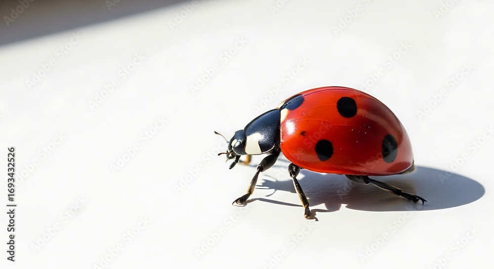 Fototapeta premium Close-up of a Vibrant Ladybug on a White Surface