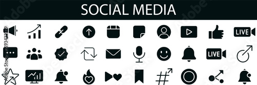 Social Media Icon Set – 36 Line Style Symbols for Engagement, Communication, and Digital Interaction