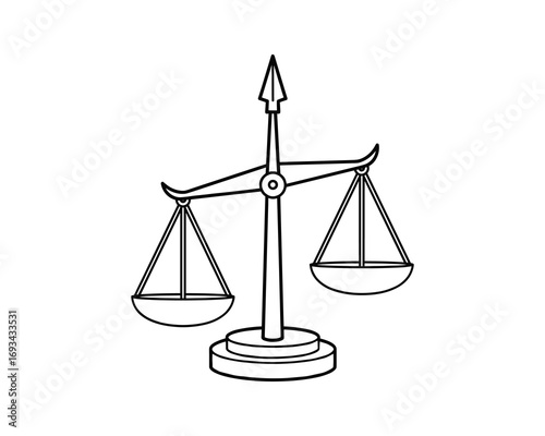 Scales of Justice Line Art Illustration Symbol of Fairness, Legal System, and Balance in Black and White