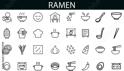 Ramen Icon Set for Japanese Cuisine, Noodle Shops, and Culinary UI Design