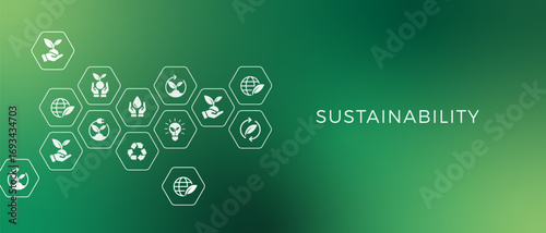 Sustainability green gradient concept web header illustration icon for company responsible environmental practice