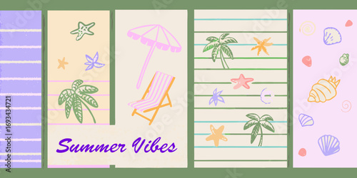 Whimsical summer vibes collection featuring tropical beach elements and seaside motifs