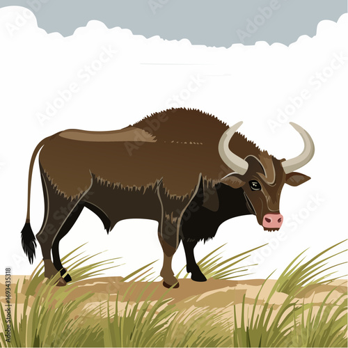 egyptian aurochs nile bank illustration for extinct bovine