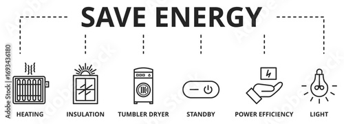 Banner save energy - Ways to Save Energy in Your Home - vector illustration concept