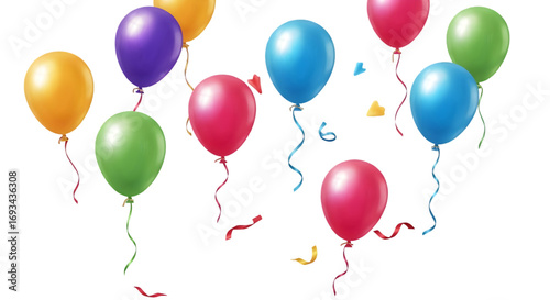 Colorful Floating Balloons and Confetti on Transparent Background