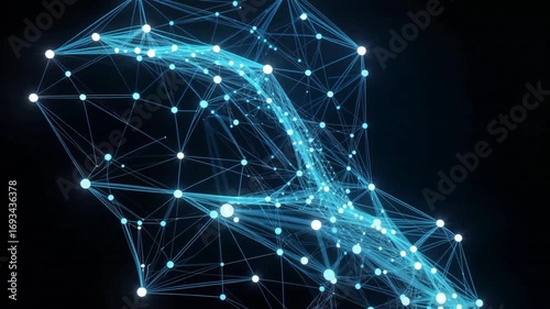 Glowing blue digital network connection futuristic background animation on black backdrop