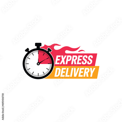 Fast delivery logo with stopwatch and speed icon. Delivery concept. Vector illustration. Flat design. Express and urgent delivery services. Delivery truck icon. fast delivery icon