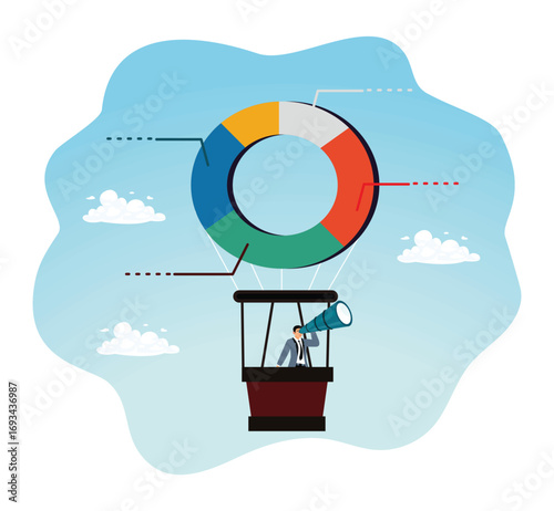 Entrepreneurs analyze statistical charts and marketing growth.