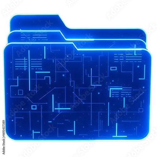 Glowing Futuristic Digital Folder Icon with Grid Pattern