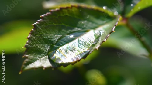 Dewdrop on leaf closeup