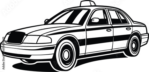 Classic yellow taxi cab vehicle silhouette design black and white