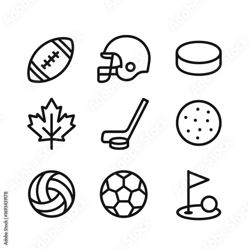 Autumn recreational sports vector icon collection. Outline symbols. Line design