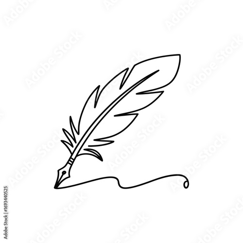 Elegant feather pen drawing with ink trail