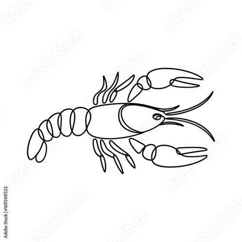 Simple line drawing of a crawfish or lobster