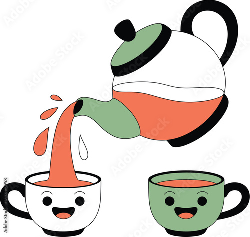 Elegant silhouette of tea pouring into two cups