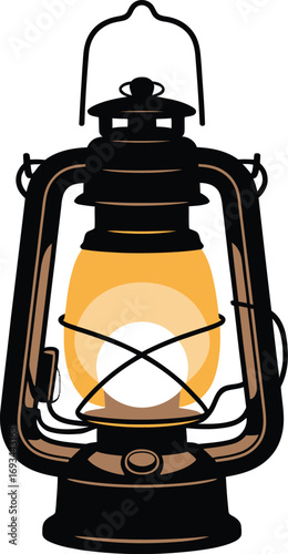 Vintage glowing oil lamp lantern silhouette design with warm illumination