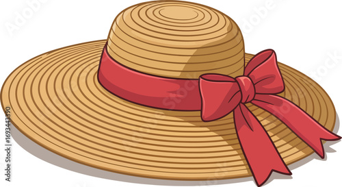 Elegant wide brim straw hat with decorative bow silhouette