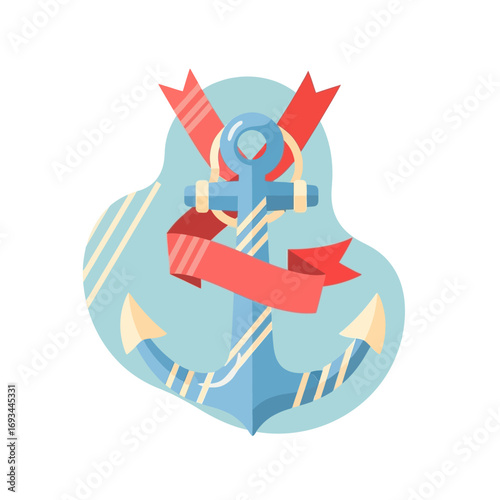 vector illustration of a globe with a naval anchor and red ribbon symbolizing global military service for Veterans Day.