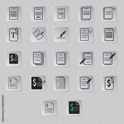  Papper document pack icon set, vector graphic of template, sign and symbol