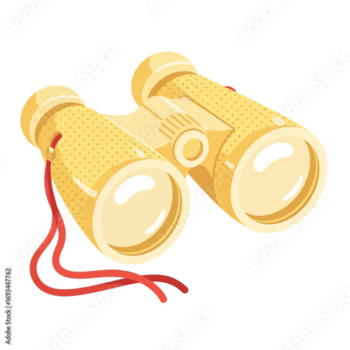 vector illustration of golden military binoculars with a red strap for observation and reconnaissance on Veterans Day.