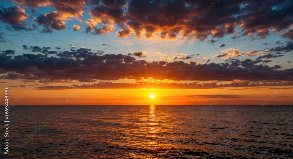Fototapeta premium Dramatic Sunset Over Calm Ocean Waters