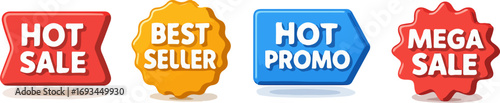 Four different sale banners with various promotional tags.