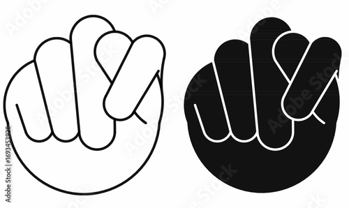 vector hand fig sign icon showing pointing finger gesture, outline and silhouette style symbol for selection, logo,recruitment,communication, and attention design.