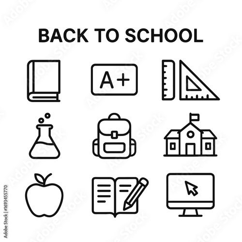 Back to school education vector icons collection. Outline symbols. Line design