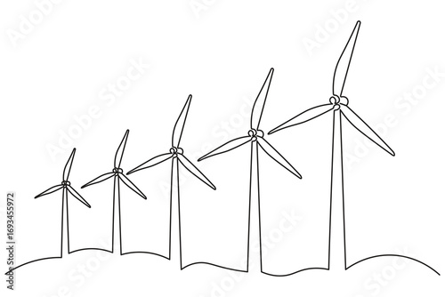  Minimalist design wind turbine continuous one line drawing isolated outline sketch